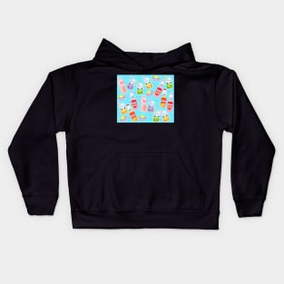 Colorful Kawaii Drinks on Bright Blue Kids Hoodie